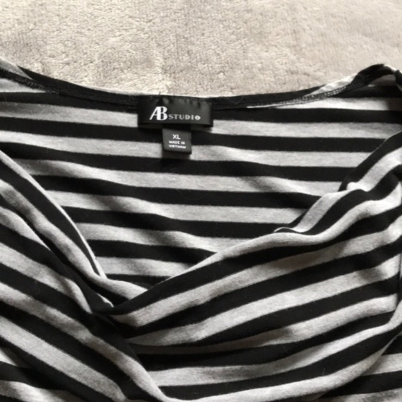AB Studio Short Sleeve Grey & Black Striped Dress - Picture 3 of 5